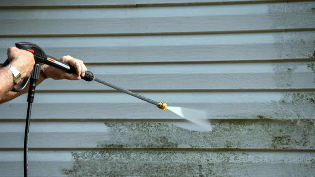 Professional house soft washing service in action